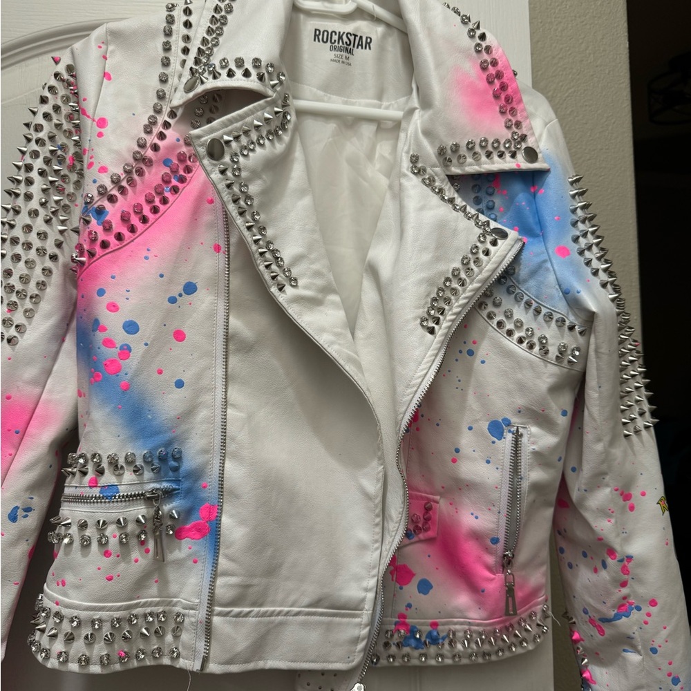 White and Pink Studded Jean Jacket
